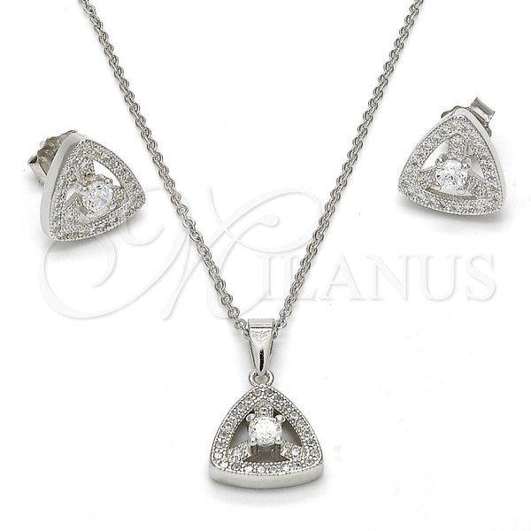 Juego de Arete y Dije de Adulto 10.174.0221 Plata Rodinada, con Zirconia Cubica Blanca y Micro Pave Blanca, Pulido, Rodinado