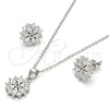 Juego de Arete y Dije de Adulto 10.174.0026 Plata Rodinada, Diseño de Flor, con Zirconia Cubica Blanca, Pulido, Rodinado