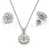 Juego de Arete y Dije de Adulto 10.174.0026 Plata Rodinada, Diseño de Flor, con Zirconia Cubica Blanca, Pulido, Rodinado