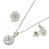 Juego de Arete y Dije de Adulto 10.174.0026 Plata Rodinada, Diseño de Flor, con Zirconia Cubica Blanca, Pulido, Rodinado
