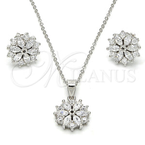Juego de Arete y Dije de Adulto 10.174.0026 Plata Rodinada, Diseño de Flor, con Zirconia Cubica Blanca, Pulido, Rodinado