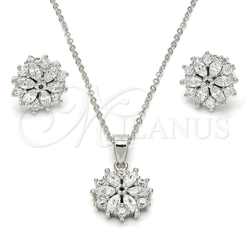 Juego de Arete y Dije de Adulto 10.174.0026 Plata Rodinada, Diseño de Flor, con Zirconia Cubica Blanca, Pulido, Rodinado