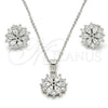 Juego de Arete y Dije de Adulto 10.174.0026 Plata Rodinada, Diseño de Flor, con Zirconia Cubica Blanca, Pulido, Rodinado