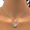 Juego de Arete y Dije de Adulto 10.174.0229 Plata Rodinada, Diseño de Flor, con Zirconia Cubica Blanca y Cristal Blanca, Pulido, Rodinado