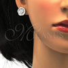 Juego de Arete y Dije de Adulto 10.174.0229 Plata Rodinada, Diseño de Flor, con Zirconia Cubica Blanca y Cristal Blanca, Pulido, Rodinado