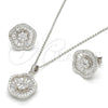 Juego de Arete y Dije de Adulto 10.174.0229 Plata Rodinada, Diseño de Flor, con Zirconia Cubica Blanca y Cristal Blanca, Pulido, Rodinado