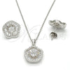 Juego de Arete y Dije de Adulto 10.174.0229 Plata Rodinada, Diseño de Flor, con Zirconia Cubica Blanca y Cristal Blanca, Pulido, Rodinado