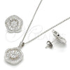 Juego de Arete y Dije de Adulto 10.174.0229 Plata Rodinada, Diseño de Flor, con Zirconia Cubica Blanca y Cristal Blanca, Pulido, Rodinado