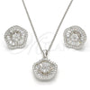 Juego de Arete y Dije de Adulto 10.174.0229 Plata Rodinada, Diseño de Flor, con Zirconia Cubica Blanca y Cristal Blanca, Pulido, Rodinado