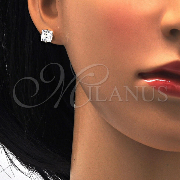 Arete Dormilona 02.63.2612 Plata Rodinada, con Zirconia Cubica Blanca, Pulido, Crudo