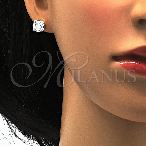 Arete Dormilona 02.63.2613 Plata Rodinada, con Zirconia Cubica Blanca, Pulido, Rodinado