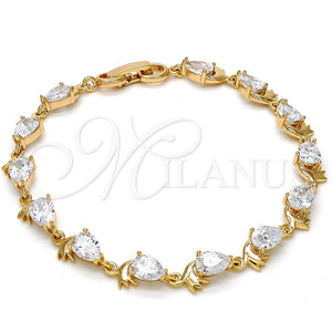 Pulsera Tennis 03.213.0038.08 Oro Laminado, Diseño de Gota, con Blanca Zirconia Cubica, Pulido, Tono Dorado (08 MM Thickness, 8 Inches Length)