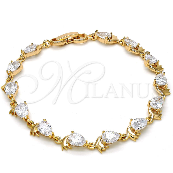 Pulsera Tennis 03.213.0038.08 Oro Laminado, Diseño de Gota, con Blanca Zirconia Cubica, Pulido, Tono Dorado (08 MM Thickness, 8 Inches Length)