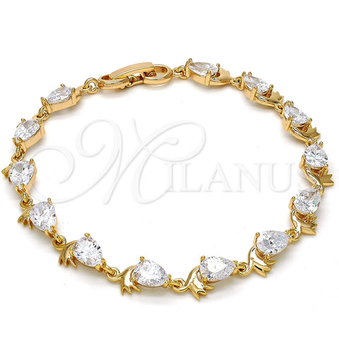 Pulsera Tennis 03.213.0038.08 Oro Laminado, Diseño de Gota, con Blanca Zirconia Cubica, Pulido, Tono Dorado (08 MM Thickness, 8 Inches Length)