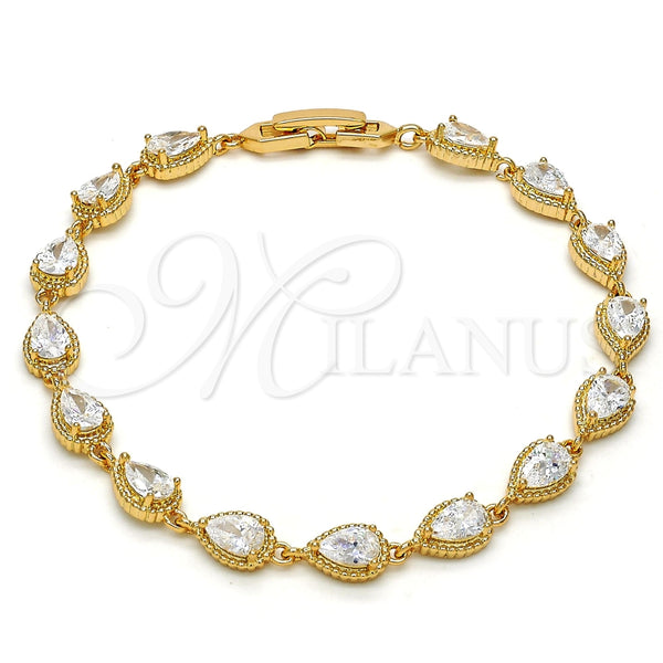 Pulsera Tennis 03.213.0006.1.07 Oro Laminado, Diseño de Gota, con Blanca Zirconia Cubica, Pulido, Tono Dorado (06 MM Thickness, 7 Inches Length)