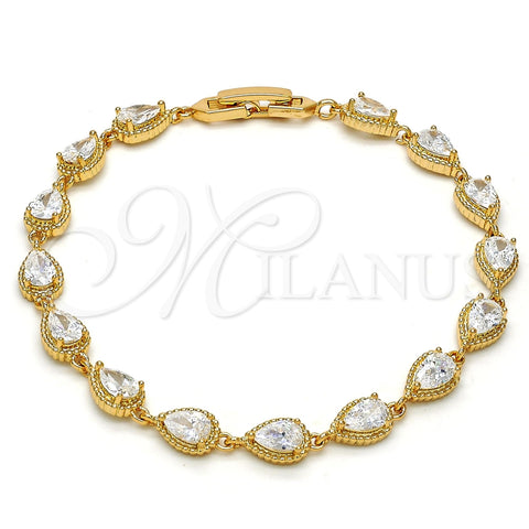 Pulsera Tennis 03.213.0006.1.07 Oro Laminado, Diseño de Gota, con Blanca Zirconia Cubica, Pulido, Tono Dorado (06 MM Thickness, 7 Inches Length)