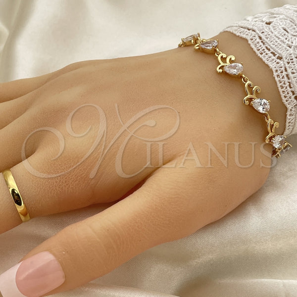 Pulsera Tennis 03.213.0040.08 Oro Laminado, Diseño de Gota, con Blanca Zirconia Cubica, Pulido, Tono Dorado (09 MM Thickness, 8 Inches Length)