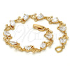 Pulsera Tennis 03.213.0040.08 Oro Laminado, Diseño de Gota, con Blanca Zirconia Cubica, Pulido, Tono Dorado (09 MM Thickness, 8 Inches Length)