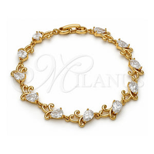 Pulsera Tennis 03.213.0040.08 Oro Laminado, Diseño de Gota, con Zirconia Cubica Blanca, Pulido, Tono Dorado (Grosor 09 MM, 8 Pulgadas de Largo)