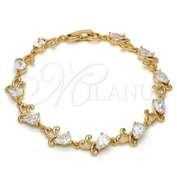 Pulsera Tennis 03.213.0040.08 Oro Laminado, Diseño de Gota, con Blanca Zirconia Cubica, Pulido, Tono Dorado (09 MM Thickness, 8 Inches Length)