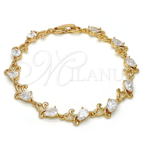Pulsera Tennis 03.213.0040.08 Oro Laminado, Diseño de Gota, con Blanca Zirconia Cubica, Pulido, Tono Dorado (09 MM Thickness, 8 Inches Length)