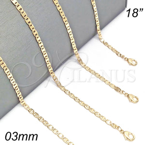 Gargantilla Basica 04.213.0030.18 Oro Laminado, Diseño de Mariner, Pulido, Tono Dorado (03 MM Thickness, 18 Inches Length)