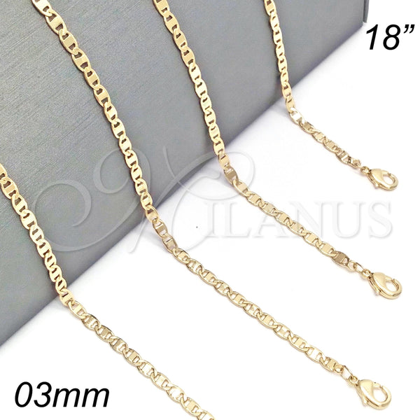 Gargantilla Basica 04.213.0030.18 Oro Laminado, Diseño de Mariner, Pulido, Tono Dorado (03 MM Thickness, 18 Inches Length)