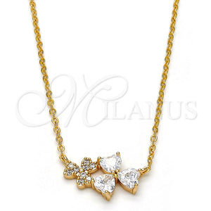 Collares con Dije 04.213.0034.16 Oro Laminado, Diseño de Corazón, con Blanca Zirconia Cubica, Pulido, Tono Dorado (01 MM Thickness, 16 Inches Length)