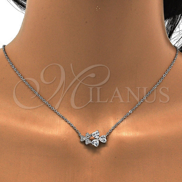 Collares con Dije 04.213.0034.1.16 Rodio Laminado, Diseño de Corazón, con Zirconia Cubica Blanca, Pulido, Rodinado (Grosor 01 MM, 16 Pulgadas de Largo)
