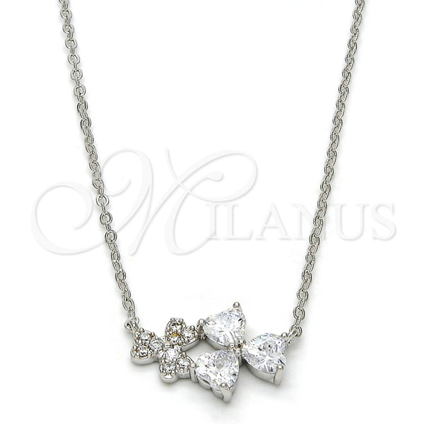 Collares con Dije 04.213.0034.1.16 Rodio Laminado, Diseño de Corazón, con Zirconia Cubica Blanca, Pulido, Rodinado (Grosor 01 MM, 16 Pulgadas de Largo)