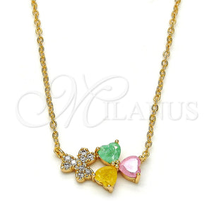 Collares con Dije 04.213.0034.2.16 Oro Laminado, Diseño de Corazón, con Multicolor Zirconia Cubica, Pulido, Tono Dorado (01 MM Thickness, 16 Inches Length)