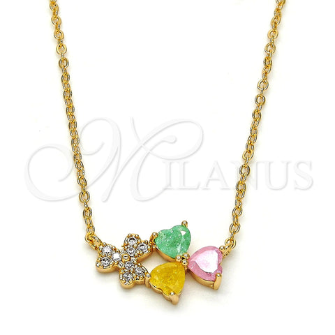 Collares con Dije 04.213.0034.2.16 Oro Laminado, Diseño de Corazón, con Multicolor Zirconia Cubica, Pulido, Tono Dorado (01 MM Thickness, 16 Inches Length)