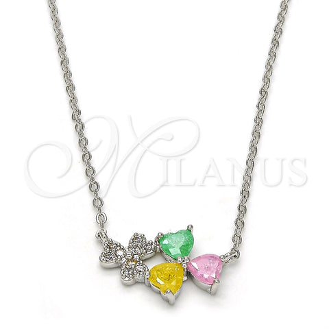 Collares con Dije 04.213.0034.3.16 Rodio Laminado, Diseño de Corazón, con Zirconia Cubica Multicolor, Pulido, Rodinado (Grosor 01 MM, 16 Pulgadas de Largo)
