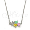 Collares con Dije 04.213.0034.3.16 Rodio Laminado, Diseño de Corazón, con Multicolor Zirconia Cubica, Pulido, Rodinado (01 MM Thickness, 16 Inches Length)