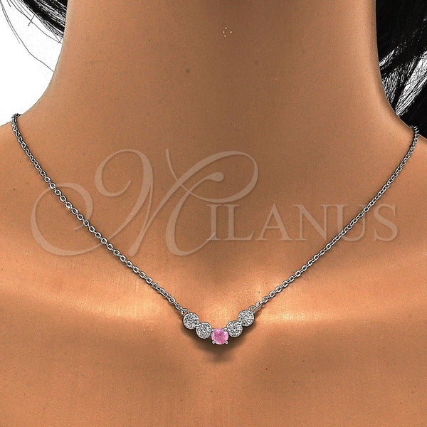 Collares con Dije 04.213.0035.1.16 Rodio Laminado, con Zirconia Cubica Rosado y Blanca, Pulido, Rodinado (Grosor 01 MM, 16 Pulgadas de Largo)