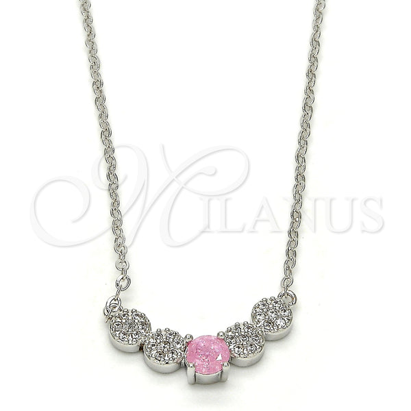 Collares con Dije 04.213.0035.1.16 Rodio Laminado, con Zirconia Cubica Rosado y Blanca, Pulido, Rodinado (Grosor 01 MM, 16 Pulgadas de Largo)