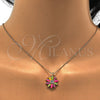 Collares con Dije 04.213.0040.1.16 Oro Laminado, Diseño de Flor, con Blanca Cristal, Esmaltado Multicolor, Tono Dorado (01 MM Thickness, 16 Inches Length)