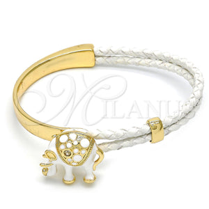 Aro Individual 07.179.0001 Oro Laminado, Diseño de Elefante, con Blanca Cristal, Esmaltado Blanco, Tono Dorado (06 MM Thickness, One size fits all)