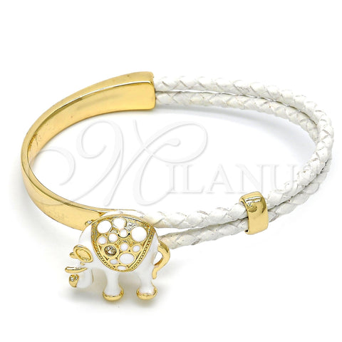 Aro Individual 07.179.0001 Oro Laminado, Diseño de Elefante, con Blanca Cristal, Esmaltado Blanco, Tono Dorado (06 MM Thickness, One size fits all)