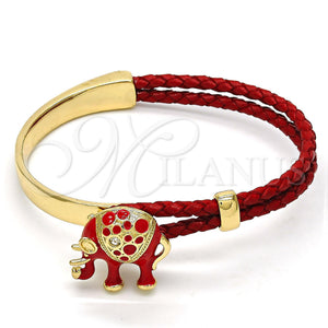Aro Individual 07.179.0001.2 Oro Laminado, Diseño de Elefante, con Blanca Cristal, Esmaltado Rojo, Tono Dorado (06 MM Thickness, One size fits all)