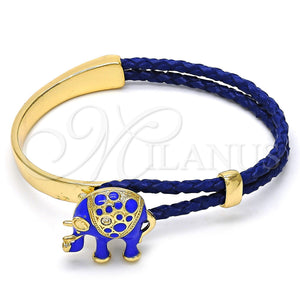 Aro Individual 07.179.0001.3 Oro Laminado, Diseño de Elefante, con Blanca Cristal, Esmaltado Azul, Tono Dorado (06 MM Thickness, One size fits all)