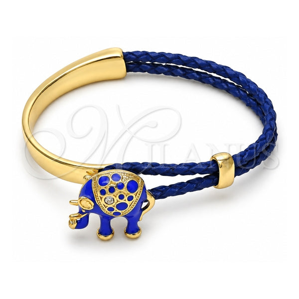 Aro Individual 07.179.0001.3 Oro Laminado, Diseño de Elefante, con Blanca Cristal, Esmaltado Azul, Tono Dorado (06 MM Thickness, One size fits all)
