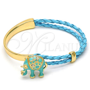 Aro Individual 07.179.0001.4 Oro Laminado, Diseño de Elefante, con Blanca Cristal, Esmaltado Turquesa, Tono Dorado (06 MM Thickness, One size fits all)