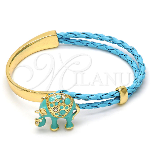 Aro Individual 07.179.0001.4 Oro Laminado, Diseño de Elefante, con Blanca Cristal, Esmaltado Turquesa, Tono Dorado (06 MM Thickness, One size fits all)