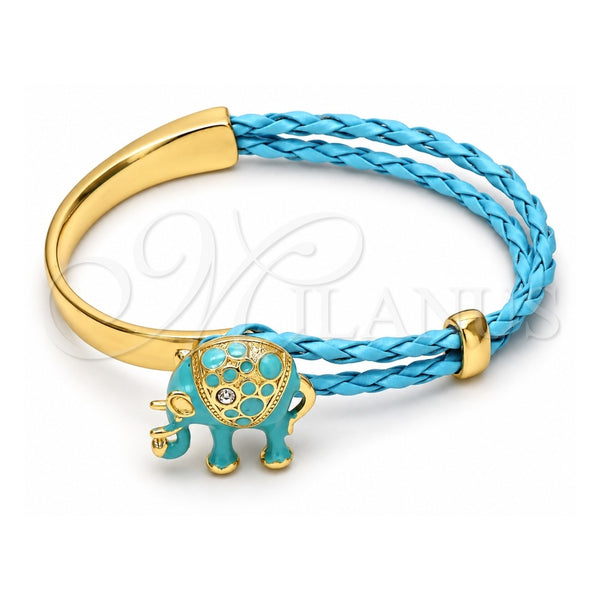 Aro Individual 07.179.0001.4 Oro Laminado, Diseño de Elefante, con Blanca Cristal, Esmaltado Turquesa, Tono Dorado (06 MM Thickness, One size fits all)