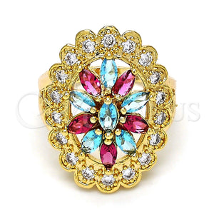 Anillo Multi Piedra 01.206.0001.08 Oro Laminado, con Multicolor and Blanca Zirconia Cubica, Pulido, Tono Dorado (Size 8)