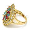 Anillo Multi Piedra 01.206.0001.09 Oro Laminado, con Zirconia Cubica Multicolor y Blanca, Pulido, Tono Dorado (Tamaño 9)