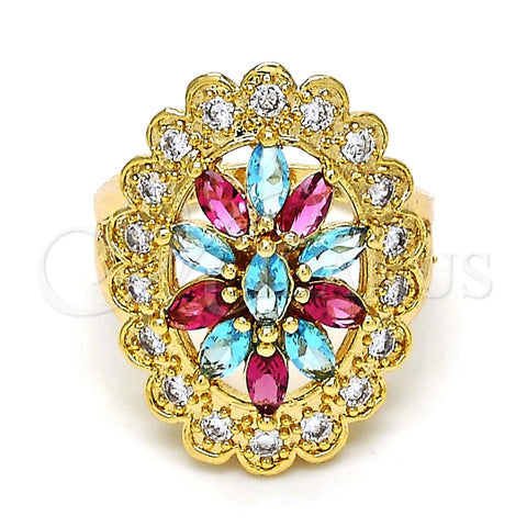 Anillo Multi Piedra 01.206.0001.09 Oro Laminado, con Zirconia Cubica Multicolor y Blanca, Pulido, Tono Dorado (Tamaño 9)