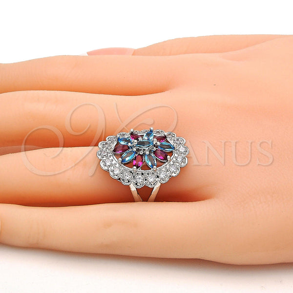 Anillo Multi Piedra 01.206.0001.1.07 Rodio Laminado, con Zirconia Cubica Multicolor y Blanca, Pulido, Rodinado (Tamaño 7)