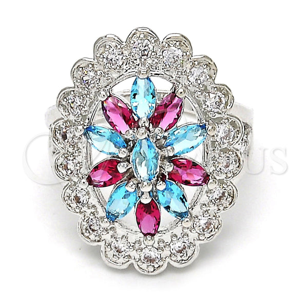 Anillo Multi Piedra 01.206.0001.1.09 Rodio Laminado, con Zirconia Cubica Multicolor y Blanca, Pulido, Rodinado (Tamaño 9)
